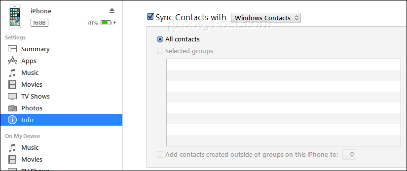 sinhronizēt iphone kontaktus ar Windows kontaktiem, izmantojot iTunes