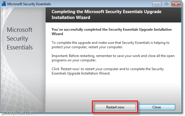 restartējiet datoru, lai pabeigtu Microsoft drošības pamatprogrammas 2.0 beta versijas instalēšanu