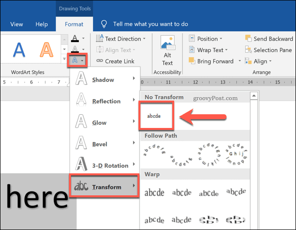 Liektu teksta efektu atspējošana programmā Word