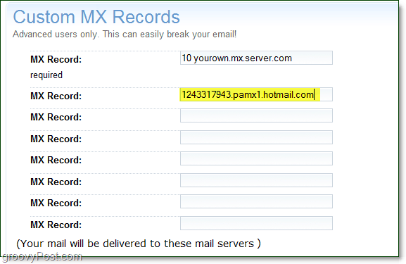 pārsūtot informāciju par tiešraidē pieejamo xx servera informāciju uz jūsu domēna papildu opciju lapu, lai pielāgotos mx ierakstus
