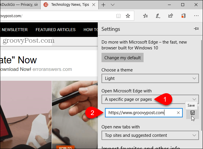 Saglabājiet URL, lai atvērtu Microsoft Edge ar opciju