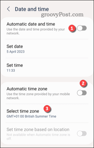 Iestatiet pielāgotu laika joslu operētājsistēmā Android