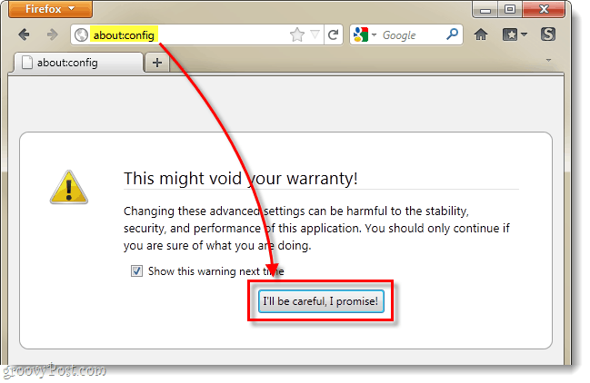 Firefox konfigurācijas izvēlne var anulēt jūsu garantiju
