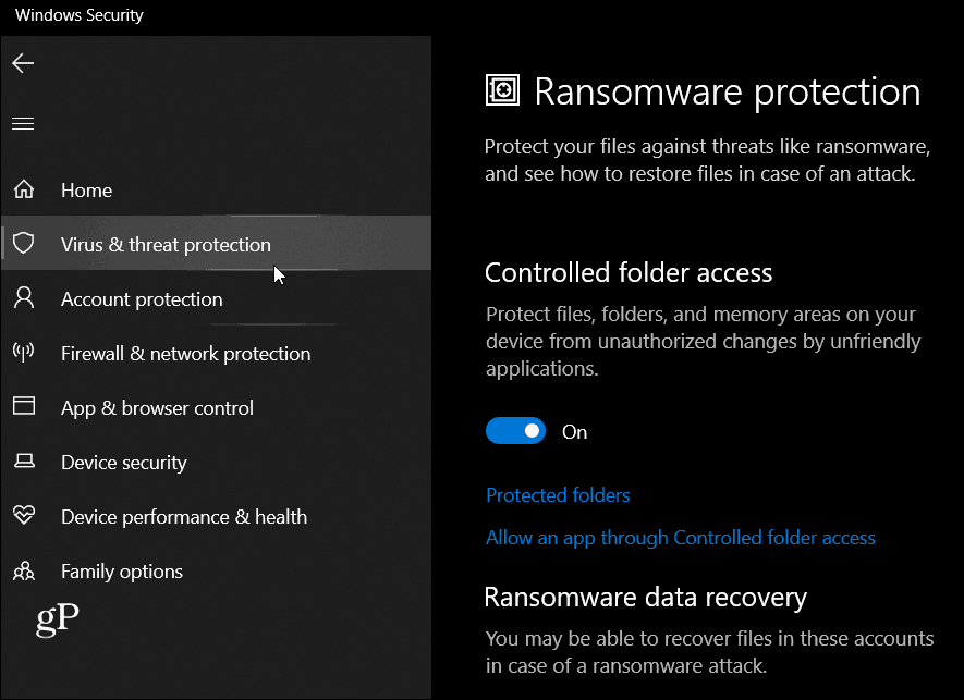Ransomware aizsardzība Windows 10
