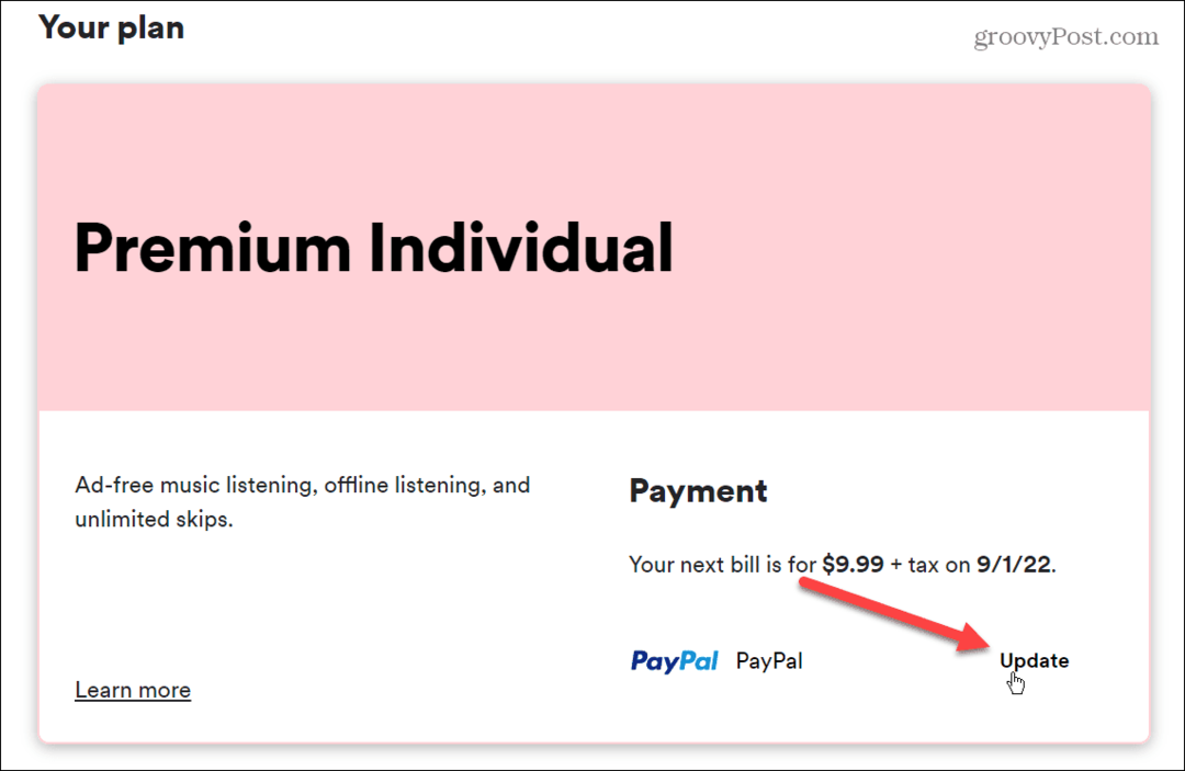 Kā mainīt maksājuma veidu vietnē Spotify
