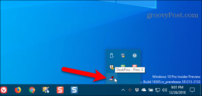 Noklikšķiniet uz ikonas DeskPins Windows sistēmas teknē, lai iegūtu tapu