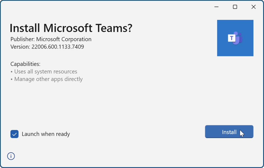 instalēt Microsoft komandas netiek ielādētas