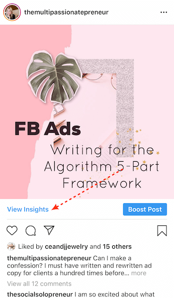 Skatīt pogu Ieskats Instagram biznesa ziņā