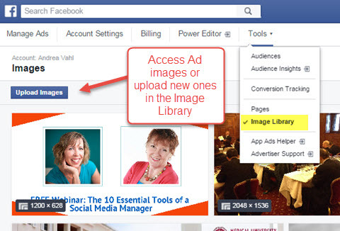 piekļuve facebook reklāmu pārvaldnieka attēlu bibliotēkai