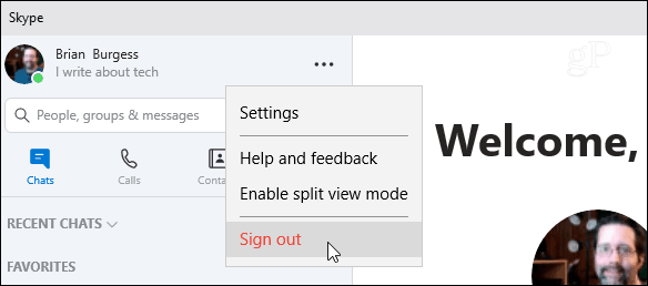 Izrakstīties no Skype modernās Windows 10