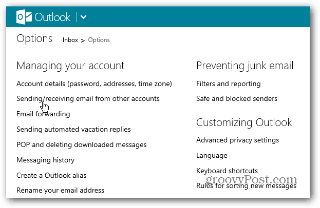 Outlook.com padoms: iestatiet noklusējuma e-pasta kontu