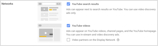 Tīkla iestatījumi Google AdWords kampaņai.