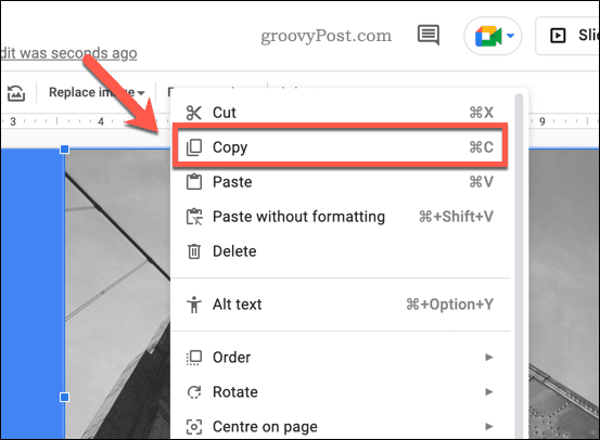 Kopējiet attēlu pakalpojumā Google prezentācijas