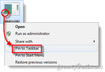 pin exe failu uzdevumjoslas Windows 7