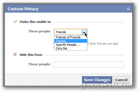 Pielāgota privātuma kopīgošana Facebook atjauninājumiem un fotoattēliem