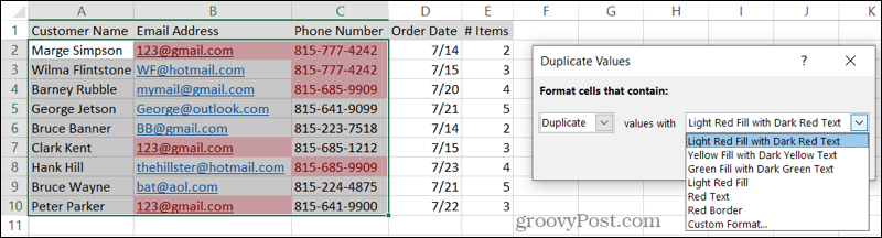 Atlasiet Dublikātu formatēšana programmā Excel