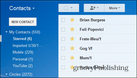 Gmail zvaigznītes kontaktpersonas atzīmētas ar zvaigznīti