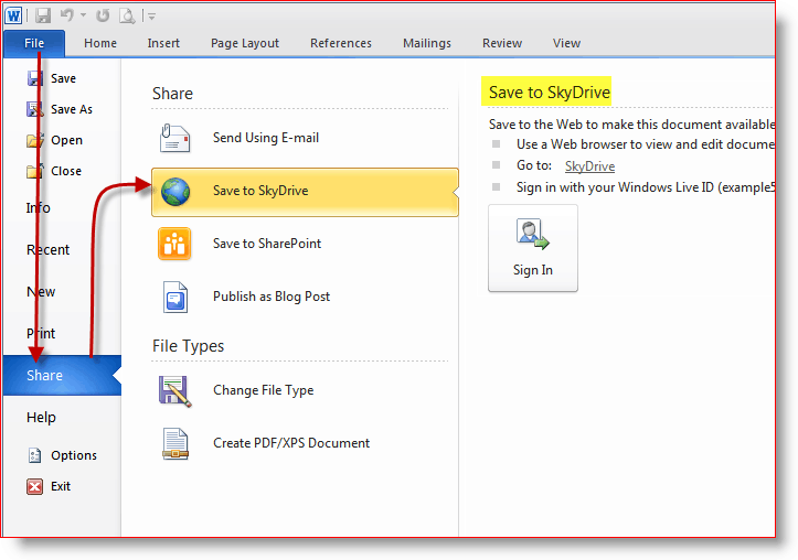 Saglabājiet dokumentus SkyDrive tiešsaistes krātuvē