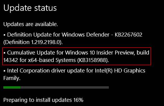 Windows 10 atjauninājums KB3158988 priekšskatījumam Build 14342 personālajiem datoriem
