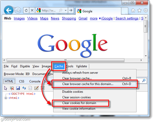 Kā notīrīt Internet Explorer 9 kešatmiņu un sīkfailus atsevišķām vietnēm