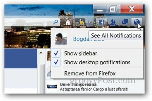 facebook kurjers Firefox paziņojumu joslai
