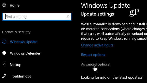 Advanced Windows 10 atjaunināšanas iestatījumi