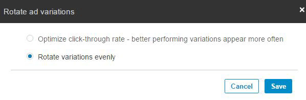 LinkedIn Campaign Manager noteikti atlasiet vienumu Rotēt variantus vienmērīgi.