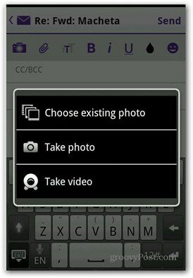 Yahoo Mail Android pievienot foto video