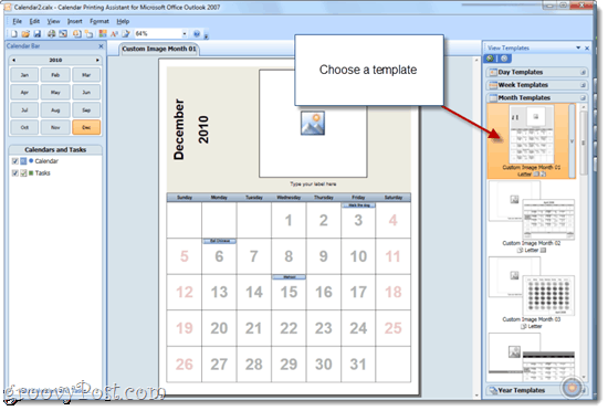 Pārklājošo kalendāru drukāšana ar Office 2010