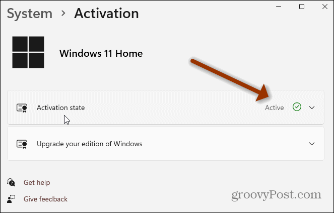 Windows 11 aktivizācijas iestatījumu lapa