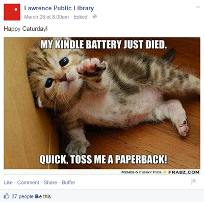 Lorensas publiskās bibliotēkas facebook ieraksts