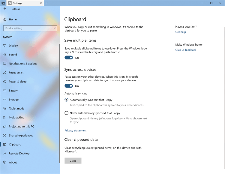 Windows 10 RS5 mākoņu starpliktuve