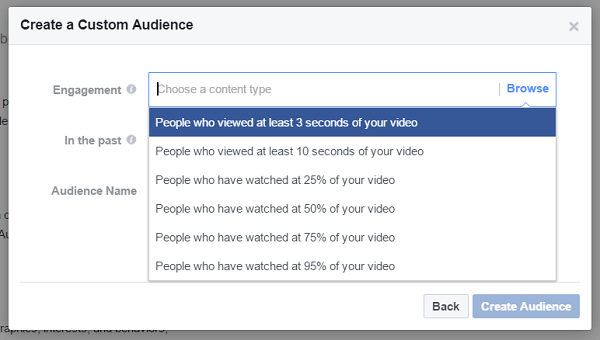 Izveidojiet pielāgotu auditoriju no cilvēkiem, kuri ir noskatījušies vismaz trīs sekundes no iepriekšējā videoklipa.