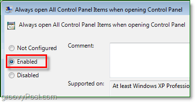 iespējot iespēju vienmēr atvērt visus vadības paneļa elementus Windows 7