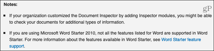 Microsoft atbalsta dokumentu inspektora piezīmes