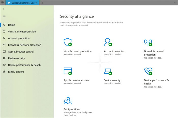 Windows Defender drošības centra tekošā dizaina atsvaidzināšana
