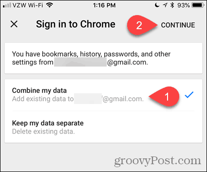 Apvienot manus datus pārlūkā Chrome operētājsistēmai iOS