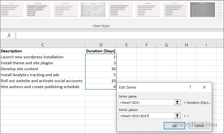 pievienojot diagrammai ilgumu