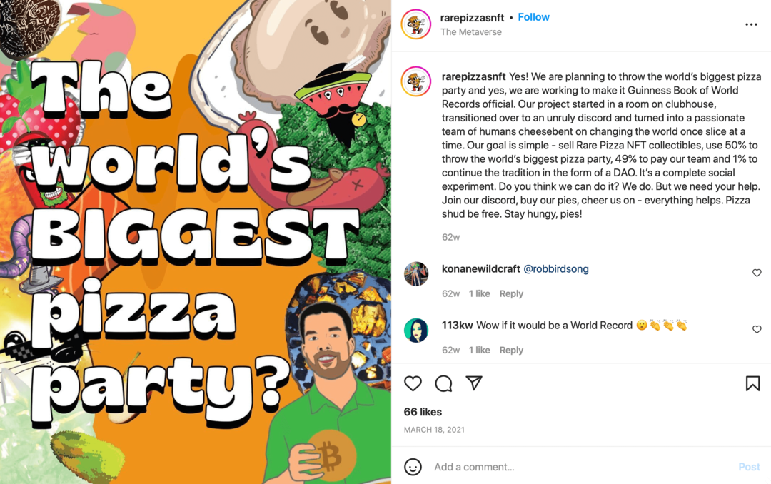 rarepizzasnft instagram ziņa