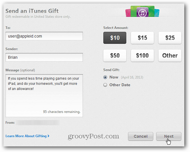 Kā nosūtīt virtuālās iTunes dāvanu kartes no iTunes vai iOS ierīcēm