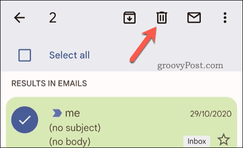 Atlasīto e-pasta ziņojumu dzēšana pakalpojumā Gmail mobilajā ierīcē