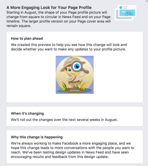 Facebook maina lapas profila fotoattēlus no kvadrātveida uz apļveida.