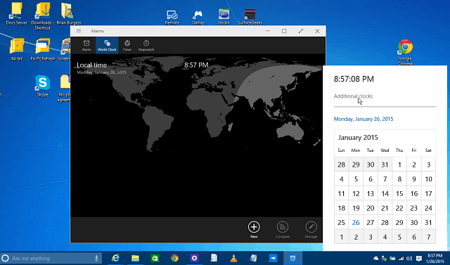 Windows 10 iespējot slēpto kalendāru, pulksteni un spartaki