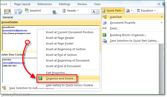 Kā izdzēst automātiskā teksta ierakstus programmā Office 2010