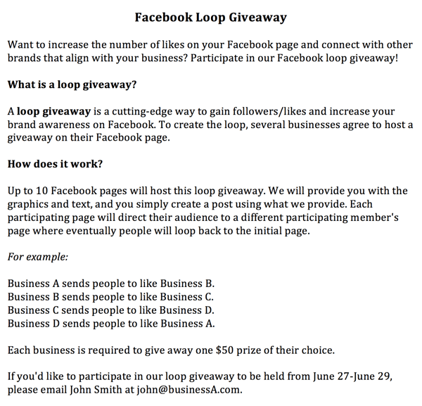 facebook loop giveaway ielūgums