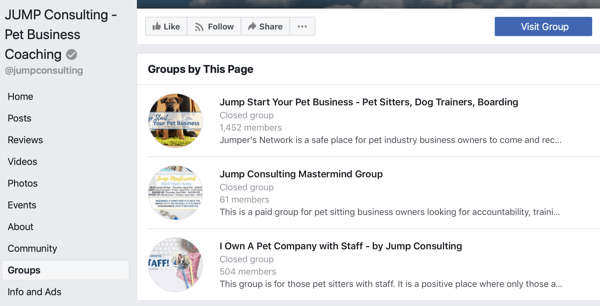 Kā izmantot Facebook grupas funkcijas, grupu piemērs Facebook lapā, JUMP Consulting