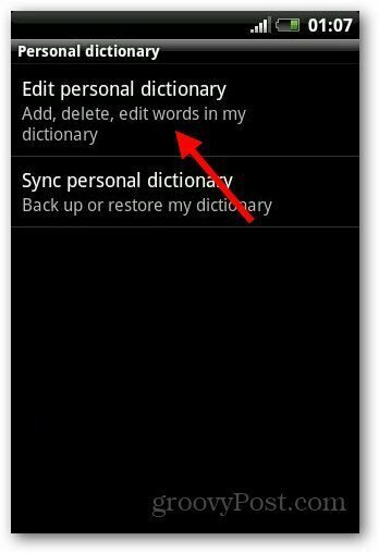 Pievienojiet Android 5 vārdnīcu