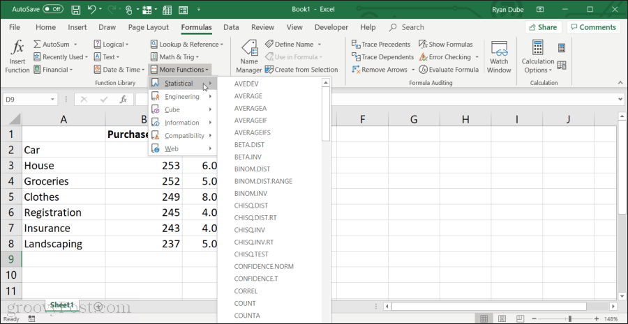 Vidējā lieluma atlasīšana programmā Excel