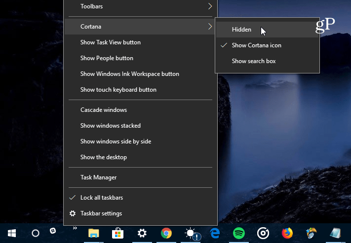 paslēpt Cortana meklēšanas lodziņu