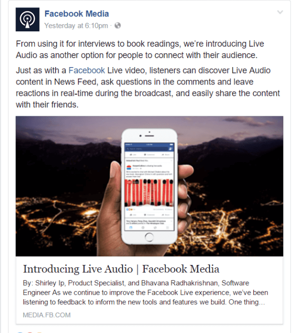 Facebook ieviesa jaunu veidu, kā sākt tiešraidē Facebook, izmantojot Live Audio.